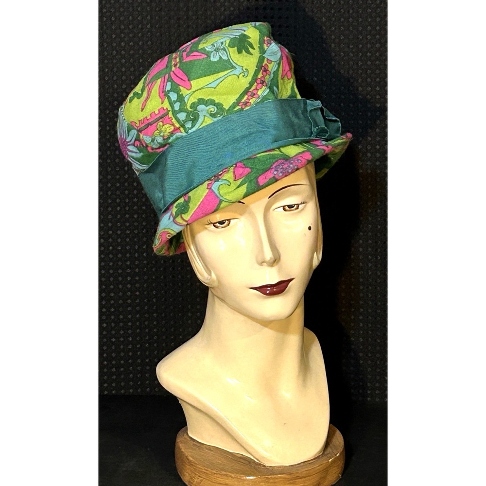 Vintage Groovy Mod Day Glo Psychedelic Floral OOAK Handmade Bucket Hat